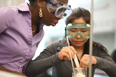 Highline College students in chemistry lab class