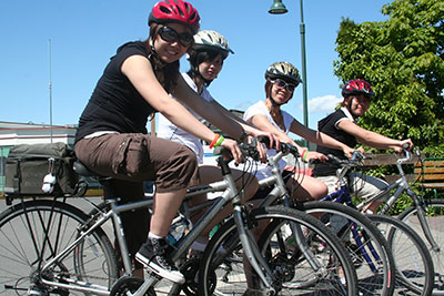 Group of International Program Students on bicycles